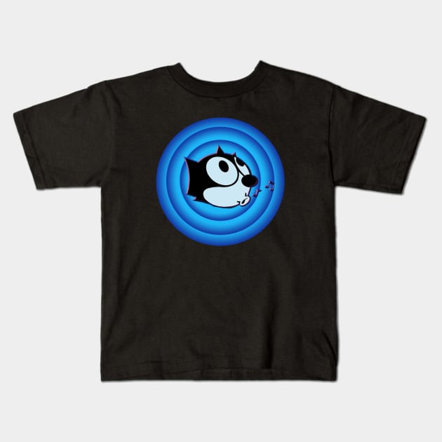 Felix the Cat Comics Whistling Blue Retro TV Musical Notes Kids T-Shirt by VogueTime